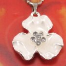 SN180 Elegant Milky White Floral Crystal Enamel Epoxy Fashion Silver Pendant Necklace Best Gift Idea