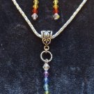 Silver Drop Chakra Reiki Necklace Pendant Earrings Set