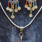 Silver Drop Chakra Reiki Necklace Pendant Earrings Set