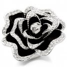 Rhodium Plated Black & Crystal Rose Ring