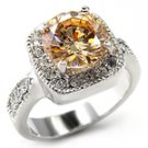 Rhodium Plated Champagne Cubic Zirconia Ring, 4.7ct.