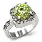 Rhodium Plated Apple Green Cubic Zirconia Ring, 4.7ct.