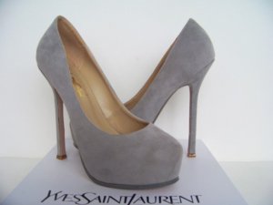 Sexy YSL Grey suede high heel Platform shoes