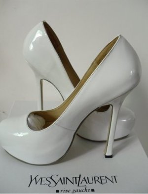 YSL Tribute White patent leather high heels Platform shoes