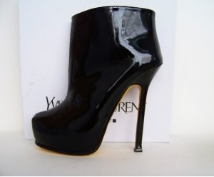 YSL black leather yellow lining boots shoes