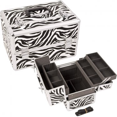 M4002ZBWH - White Zebra Pro Makeup Train Case 3 trays