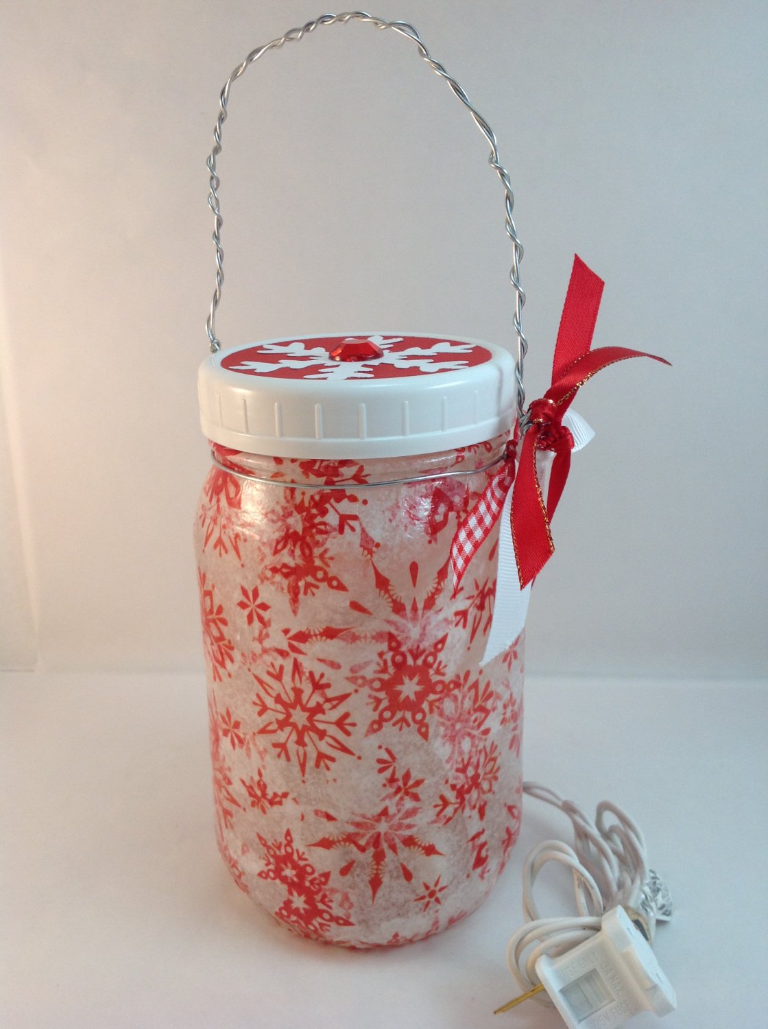 Red & White | Patio Light | Mason Jar Light | Outdoor Light
