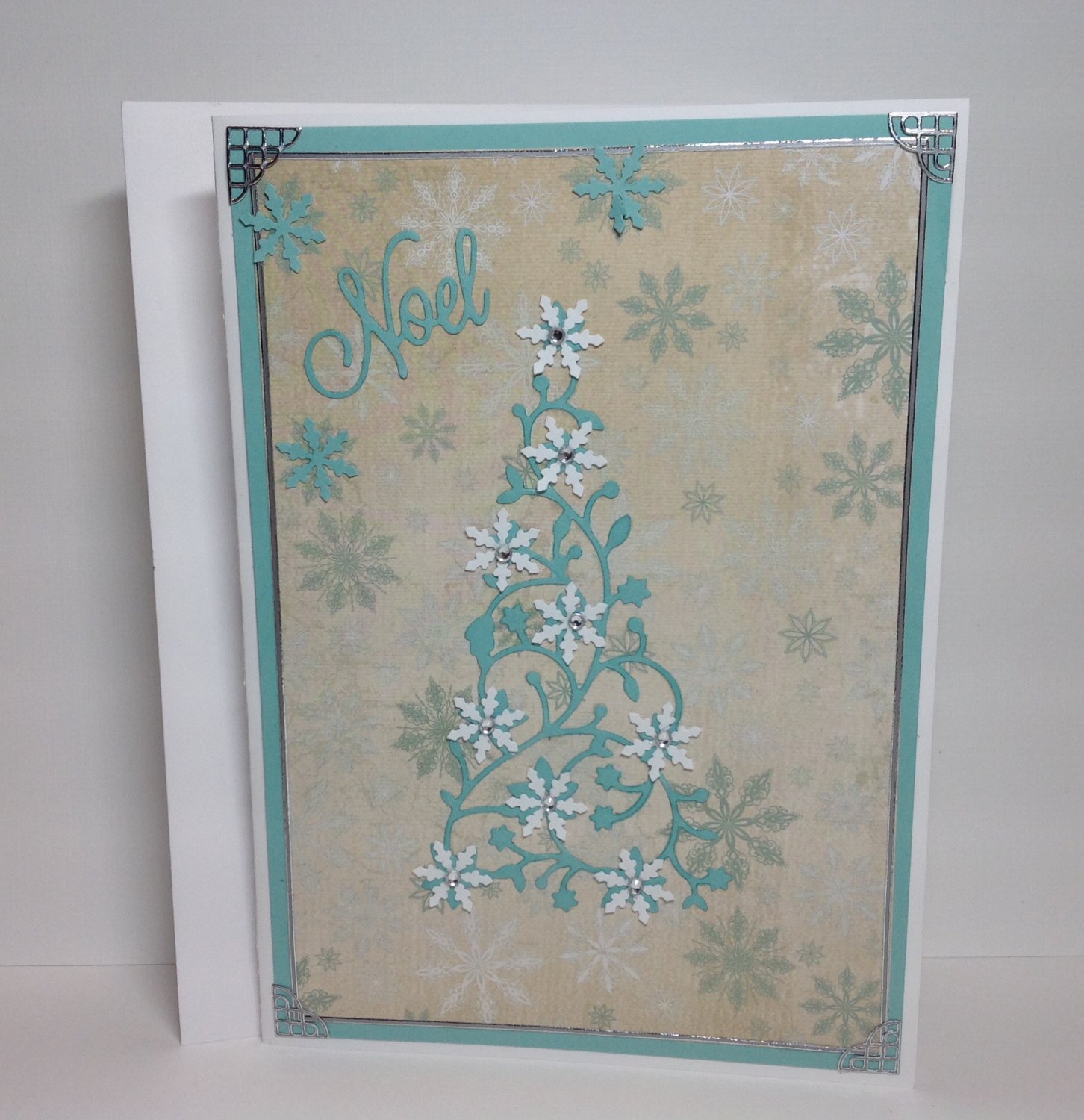 Custom Greeting Card | Teal with White Flowers | Christmas  | 5" x 7" Card