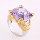 Purple and Gold Tone CZ Ring, Size 6
