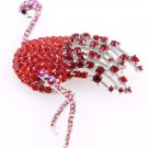Red Ostrich Swarvoski Crystal and Rhinestone Brooch