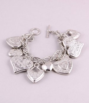Silvertone Hearts Charm Bracelet