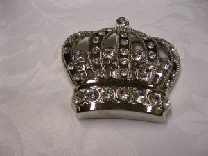 Rhinestone Silver Tone Crown Belt Buckle