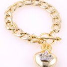Designer Inspired Crown Over Heart Charm Bracelet