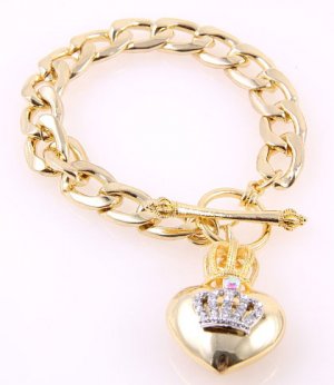 Designer Inspired Crown Over Heart Charm Bracelet