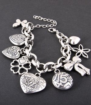 Four Leaf Clover, Hearts and Ribbons Charm Bracelet - FREE SHIPPING