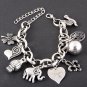 Four Leaf Clover, Elephant, Hearts and Ribbons Charm Bracelet