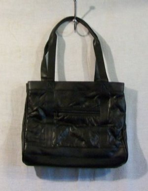 Women's Black Leather Handbag with Accessories