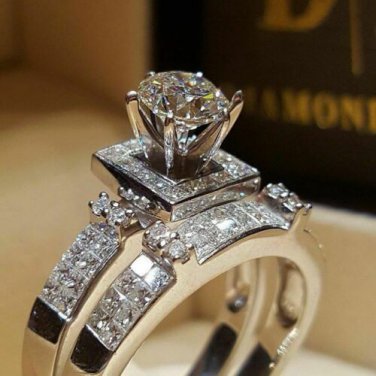 Diamond and White Sapphire Wedding Set