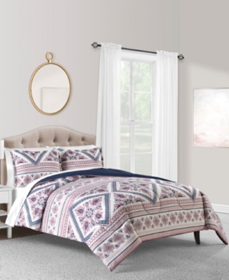 3Pc. Hudson King Comforter Set, Blush Multicolor