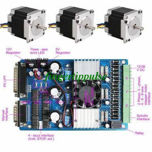3 Axis NEMA 23 Stepper Motor Driver Controller CNC Kit