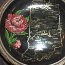 Indiana State Souvenir metal bowl with map and Peony