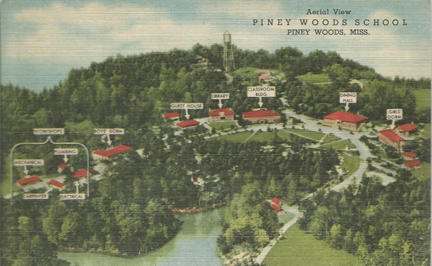 Piney Woods School Aerial View Piney Woods, Miss. postcard (159)