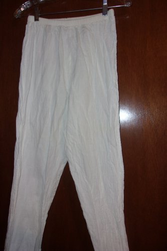 Avon Style Crinkle Cotton Pull on Pant-White- Medium