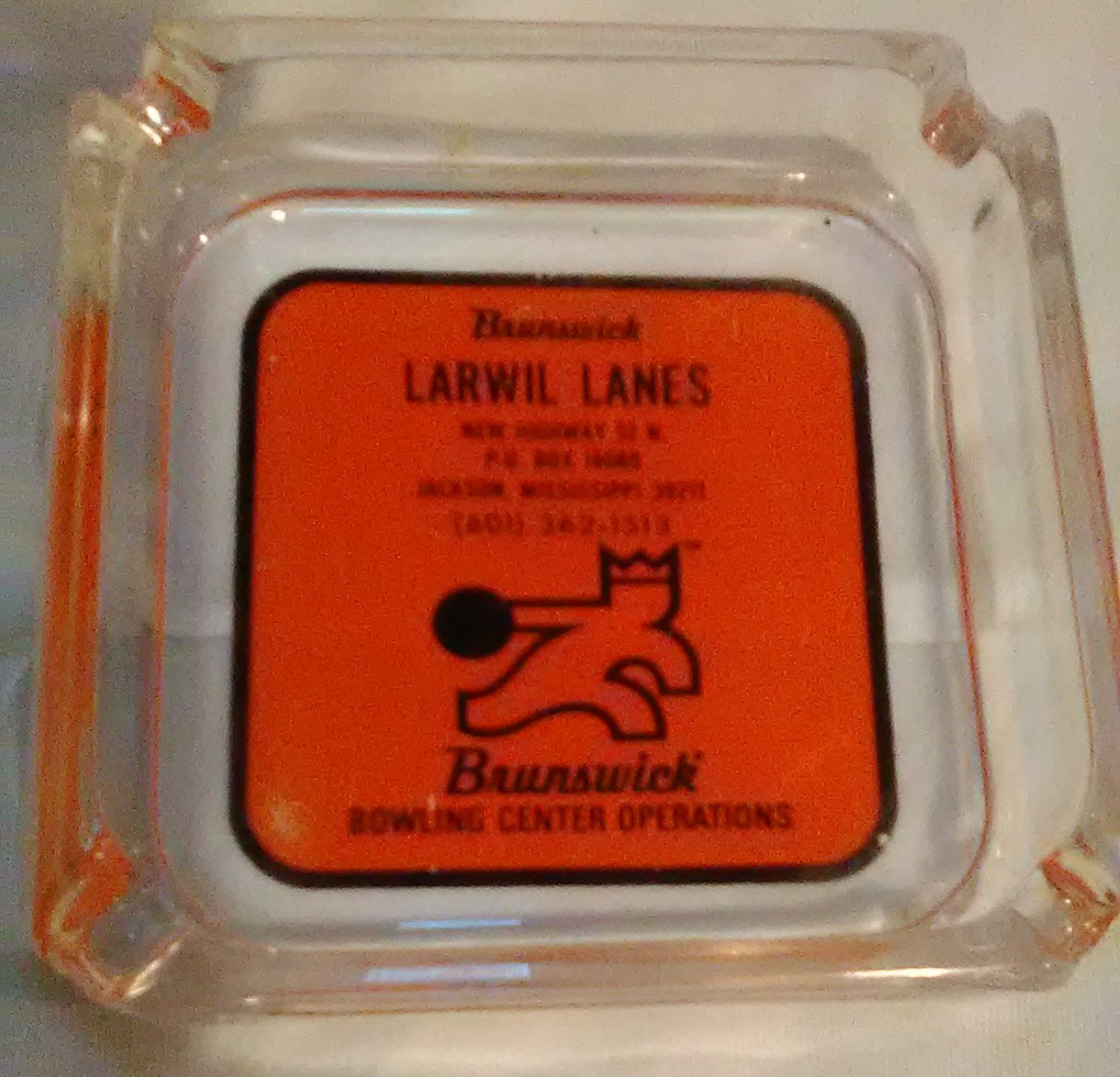 Vintage  Brunswick Larwil Lanes Jackson, Mississippi Bowling Glass Ashtray