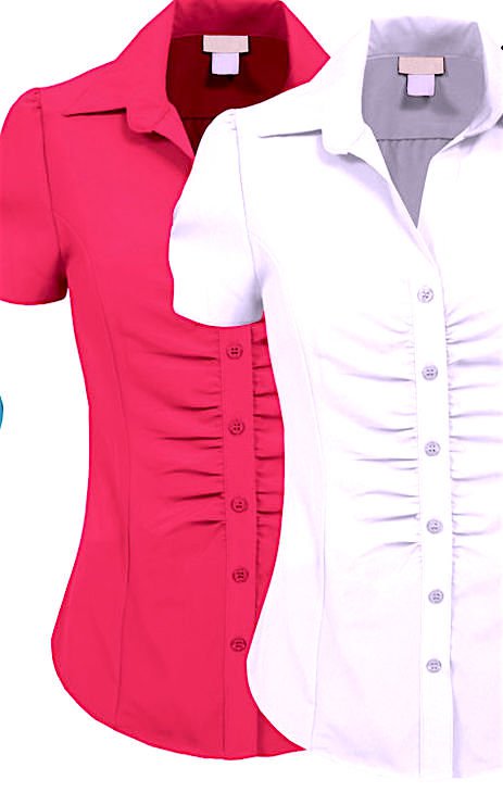 LAST ONE IN STOCK! Hot Pink Ruched Button Down Top Blouse