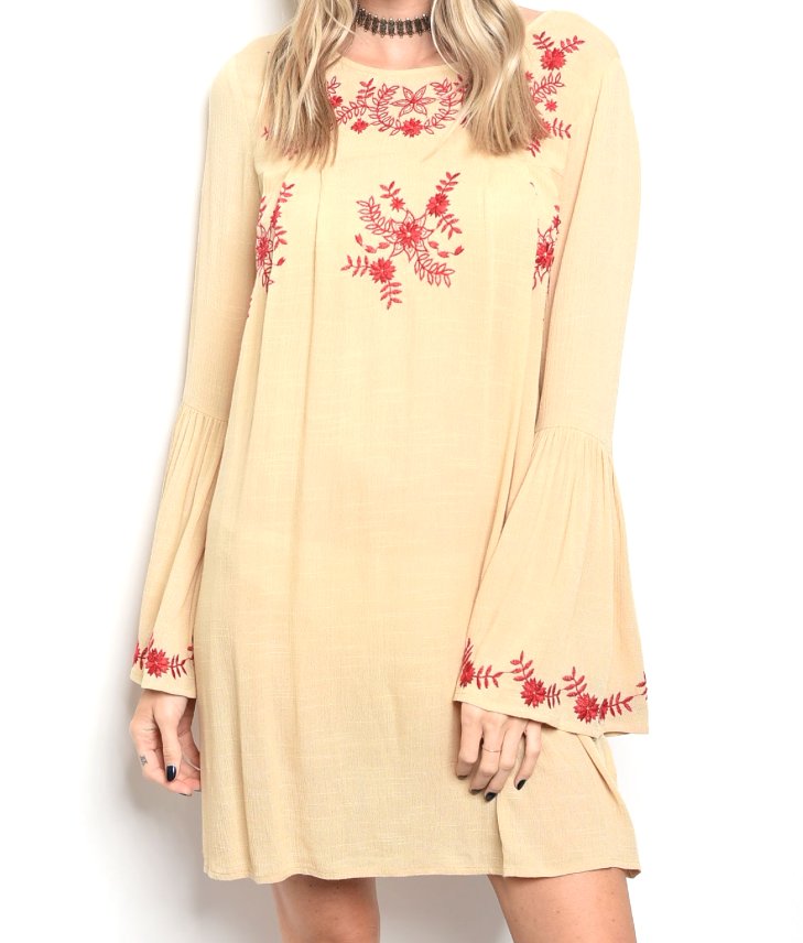 39 Bell Sleeve Floral Embroidered Dress