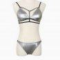 $24 Silver Metallic Black Strappy 2pc Bikini Bathing Suit Fashion