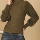 $39 Plus Size Long Fur Sleeve Ribbed Knit Turtleneck Sweater