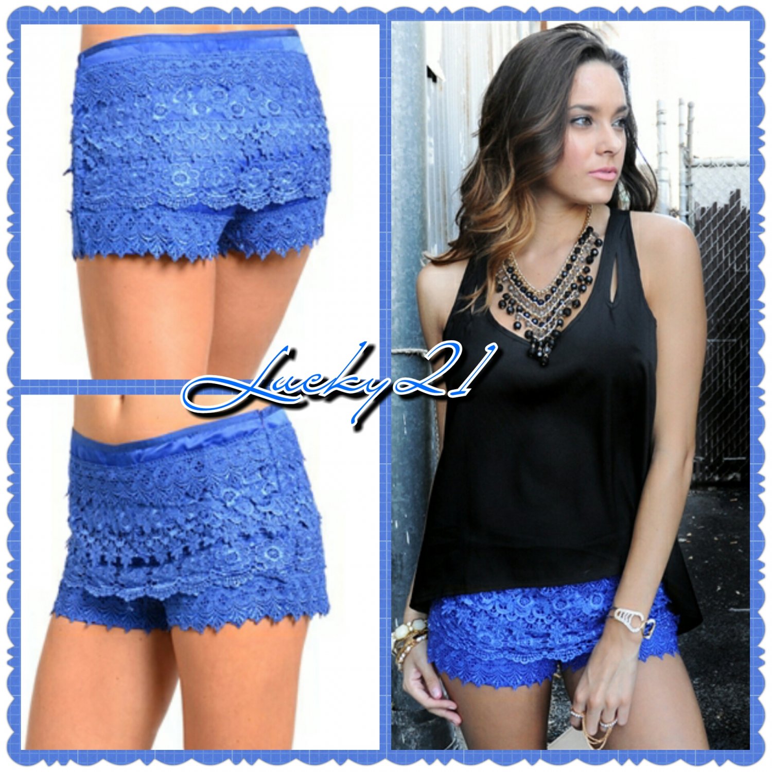 Blue Lace Scallop Shorts (medium)