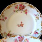 3 Haviland GDA Limoges Roses & Gold Dinner Plates