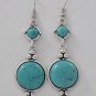 Turquoise Gemstone Round Dangle, Fish Hook Earring Set