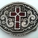 NEW Western Cross Belt Buckle, Red Enamel 3-3/4" x 2-3"