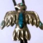 SILVERTONE thunderbird BOLO slide TIE  blue faux stones