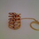 GOLD RHINESTONE KNUCKLE ARMOR DOUBLE FINGER SKULL SLAVE CHAIN RING