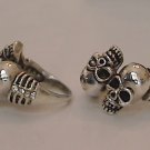 DOUBLE SKULL SILVER RHINESTONE RING