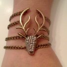 BRONZE RHINESTONE DEER MULTI CHAIN BRACELET
