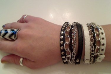 MULTI CHAIN AND LEATHER PUNK STYLE BUCKLE BRACELET