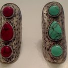Knuckle Armor Turquoise OR Red Three Stone Ring