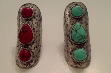 Knuckle Armor Turquoise OR Red Three Stone Ring