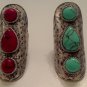 Knuckle Armor Turquoise OR Red Three Stone Ring