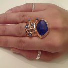 BLUE ARTY CHUNKY SPIKEY  KNUCKLE RING IN GOLD