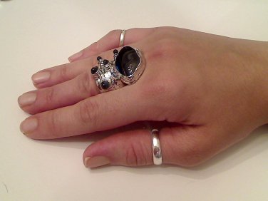 BLACK ARTY CHUNKY SPIKEY MOON KNUCKLE RING IN SILVER SIZES 7*8*9*10