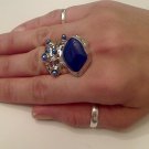 BLUE ARTY CHUNKY SPIKEY MOON KNUCKLE RING IN SILVER SIZES 7*8*9*10