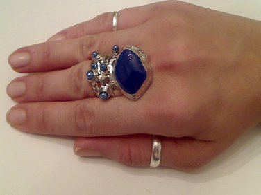 BLUE ARTY CHUNKY SPIKEY MOON KNUCKLE RING IN SILVER SIZES 7*8*9*10