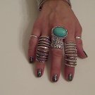 TURQUOISE ARTY CHUNKY MOON KNUCKLE RING IN SILVER SIZES *6*7*8*9