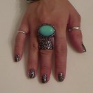 TURQUOISE  ARTY CHUNKY MOON KNUCKLE RING IN GUN METAL SIZES *6*7*8*9